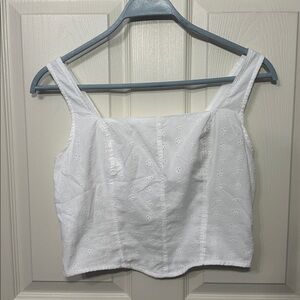 Hollister White Eyelet adjustable Cotton Crop Tank Blouse Square Neck